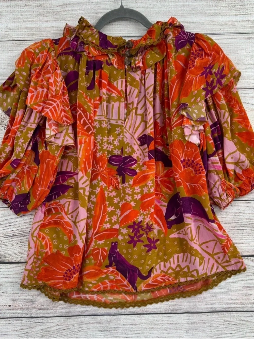 FARM Rio Multicolor Floral Ruffled Blouse - Orange, Pink, Olive, Purple
